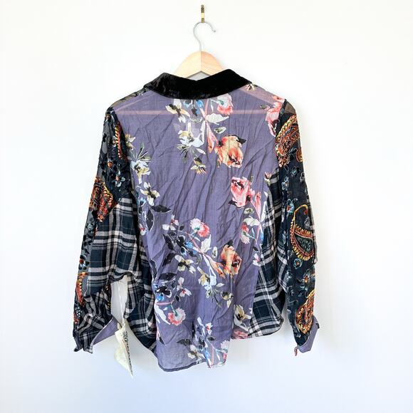 ARATTA Velvet Semi-Sheer Floral Paisley Print Dolman Sleeve Shirt NWT - Picture 3 of 12